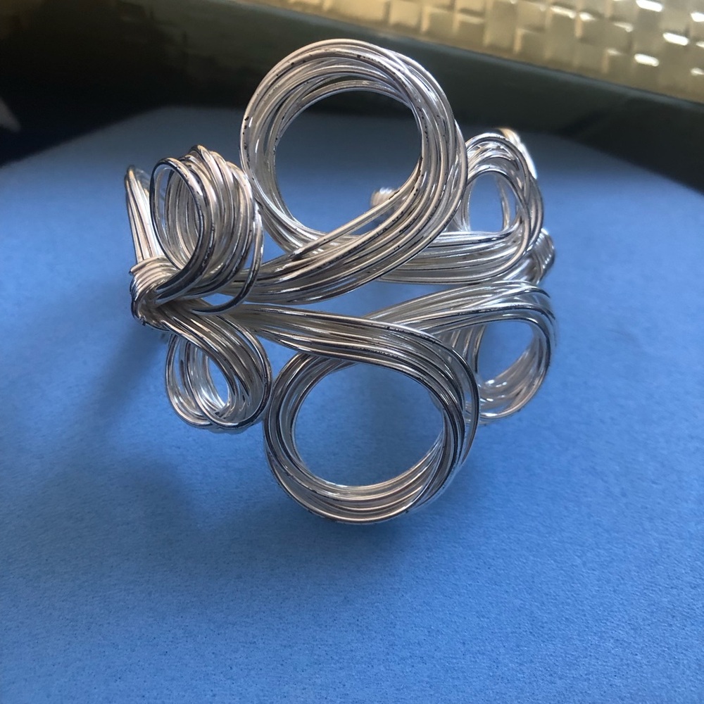 Silver Wire Loop Statement Cuff Bracelet
